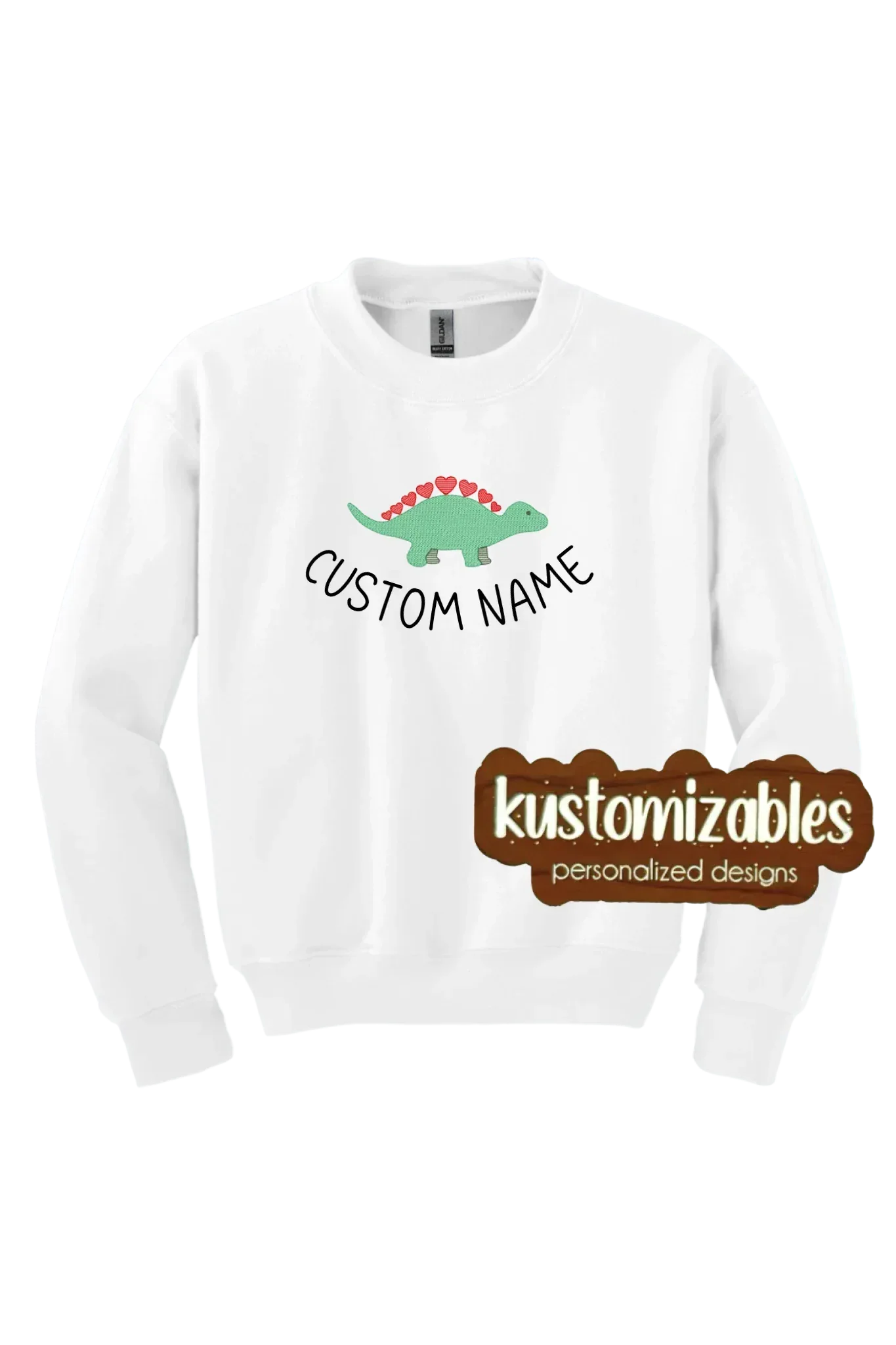 Dino Valentine Youth Sweatshirt - Embroidered - kustomizables