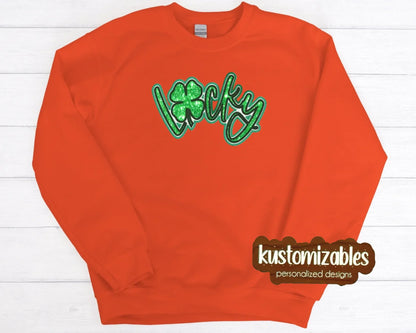 St Patricks LUCKY Double Glitter Applique - kustomizables