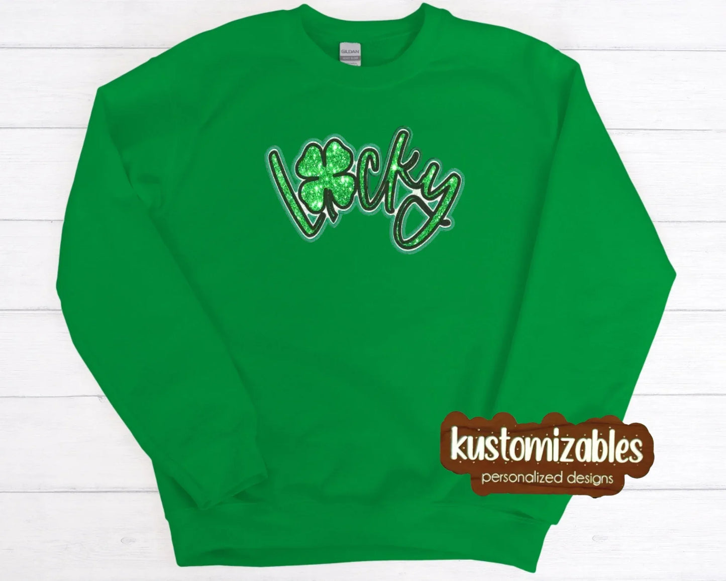 St Patricks LUCKY Double Glitter Applique - kustomizables