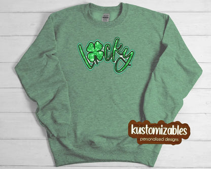 St Patricks LUCKY Double Glitter Applique - kustomizables