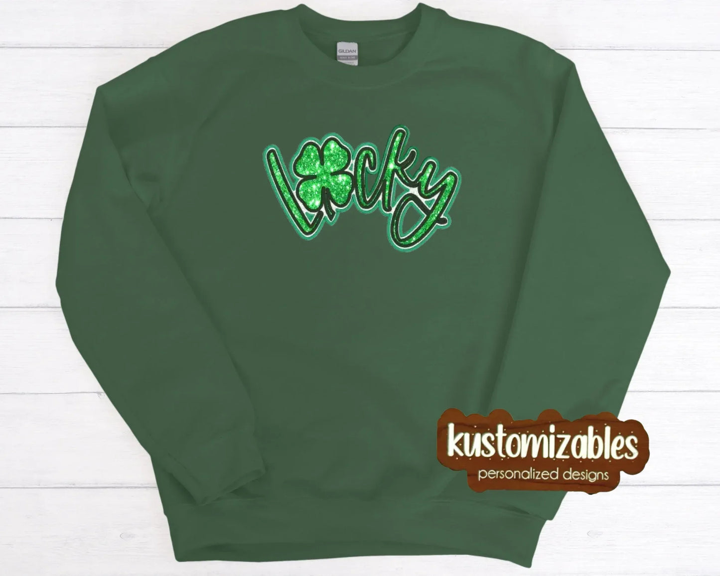 St Patricks LUCKY Double Glitter Applique - kustomizables