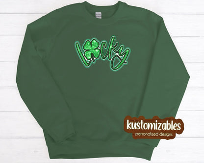 St Patricks LUCKY Double Glitter Applique - kustomizables