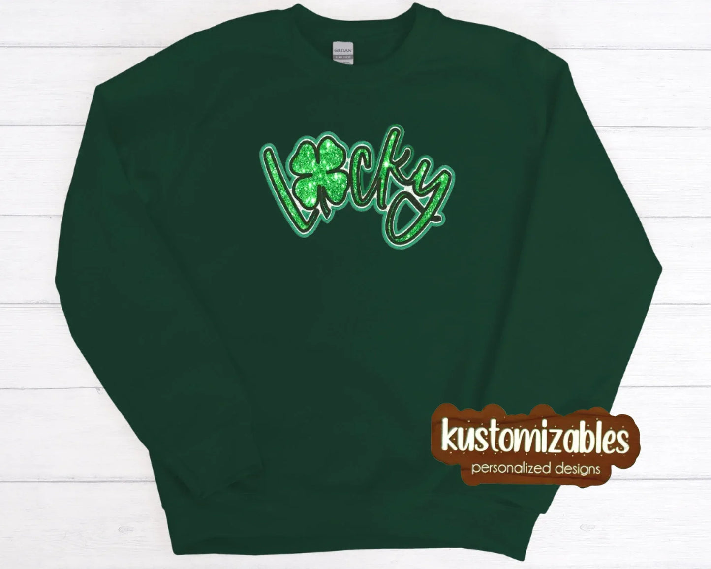St Patricks LUCKY Double Glitter Applique - kustomizables