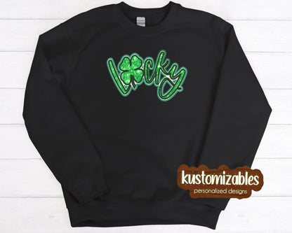 St Patricks LUCKY Double Glitter Applique - kustomizables