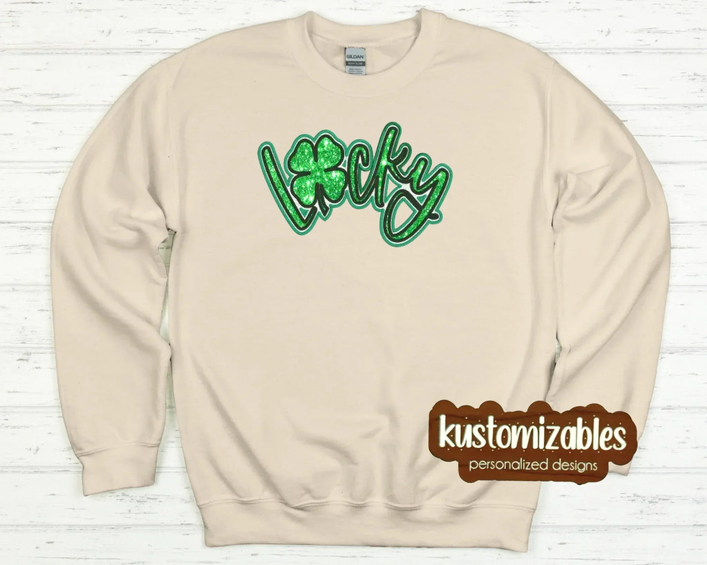 St Patricks LUCKY Double Glitter Applique - kustomizables