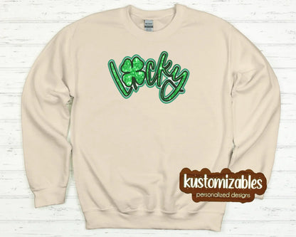 St Patricks LUCKY Double Glitter Applique - kustomizables