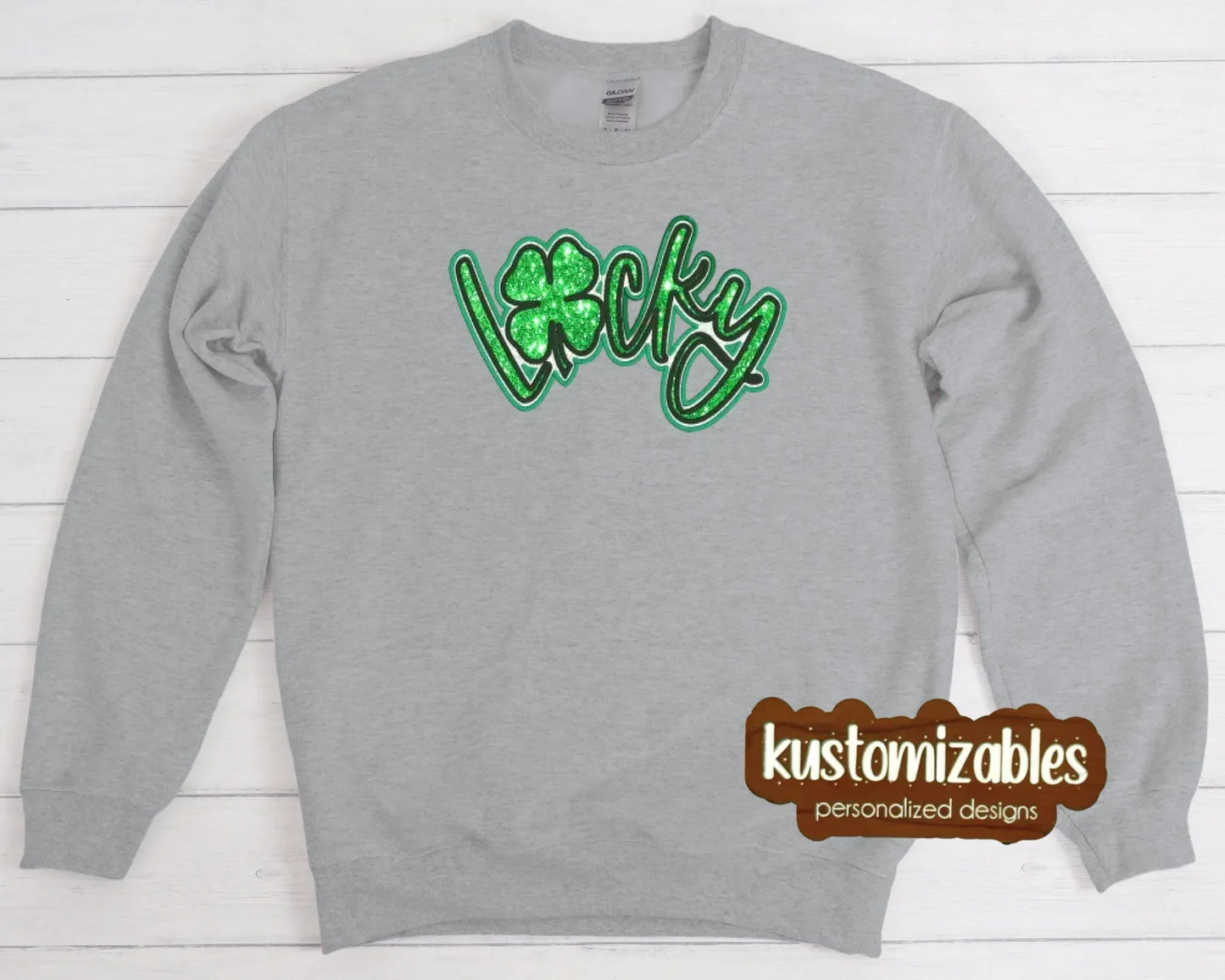 St Patricks LUCKY Double Glitter Applique - kustomizables