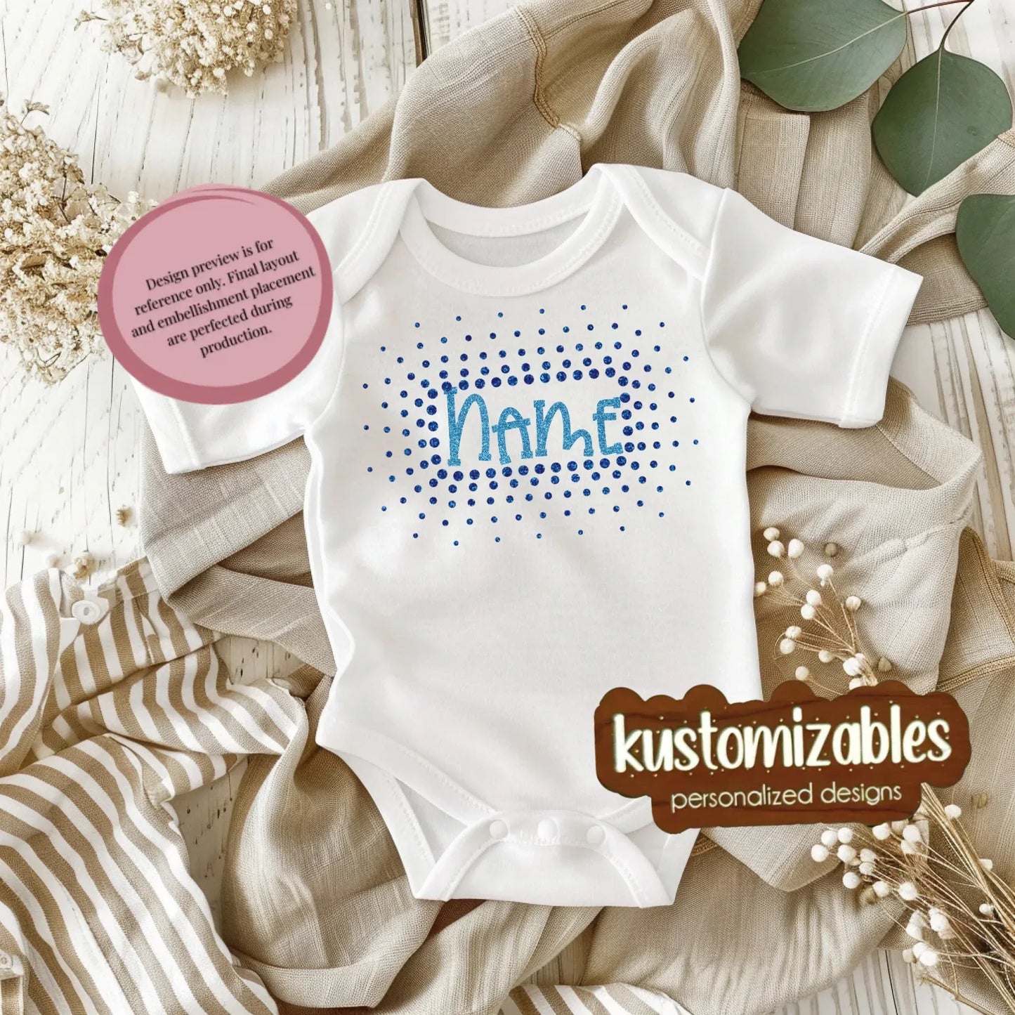 NB - 24M Glitter Starburst Offset Onesie - kustomizables