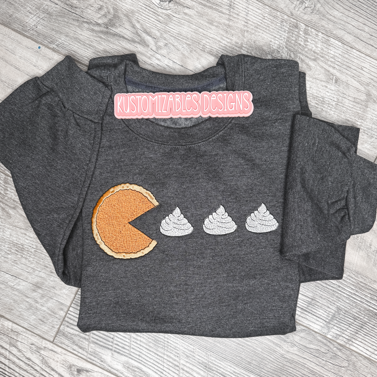 Arcade Pumpkin Pie Embroidered Thanksgiving Sweatshirt